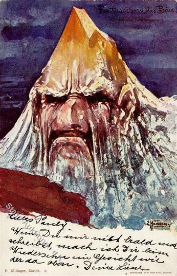 Berggesichter Sign. Hansen Finsterhorn Das Böse Künstler-Karte 1896 I-II Face à La Montagne - Fairy Tales, Popular Stories & Legends