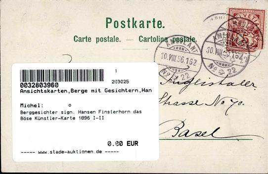 Berggesichter Sign. Hansen Finsterhorn Das Böse Künstler-Karte 1896 I-II Face à La Montagne - Vertellingen, Fabels & Legenden
