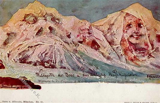 Berggesichter Sign. Hansen Wildspitz Der Böse Und Das Hübsche Weißkugelchen Künstler-Karte I-II Face à La Montagne - Vertellingen, Fabels & Legenden