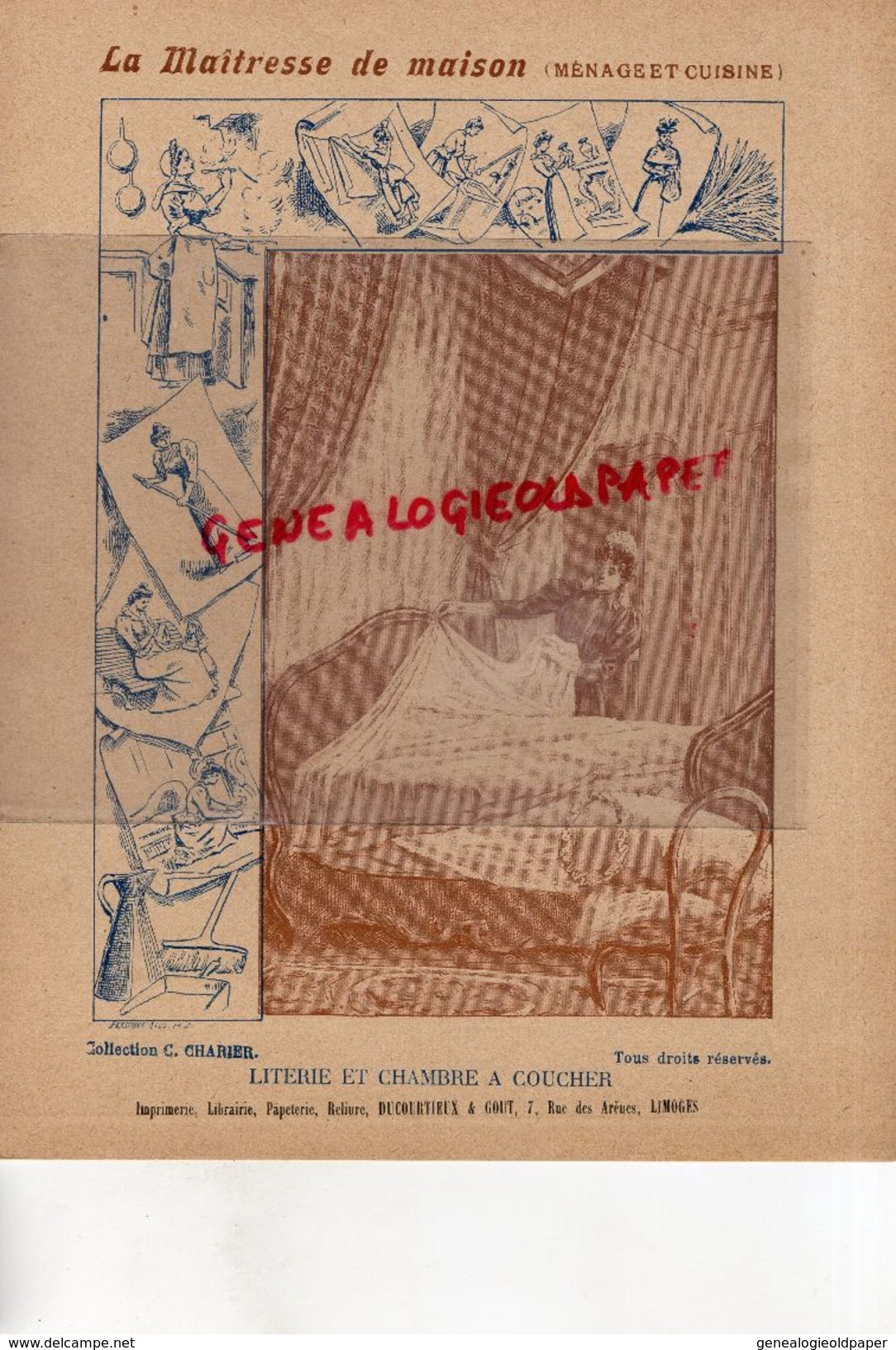 PROTEGE CAHIER-IMPRIMERIE DUCOURTIEUX LIMOGES- MAITRESSE DE MAISON-LITERIE CHAMBRE A COUCHER -CUISINE-CHARIER SAUMUR - Collezioni & Lotti