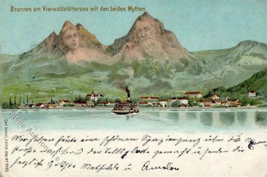 Berggesicht Brunnen Am Vierwaldstättersee Mit Den Beiden Mythen Künstlerkarte 1901 I-II - Altri & Non Classificati