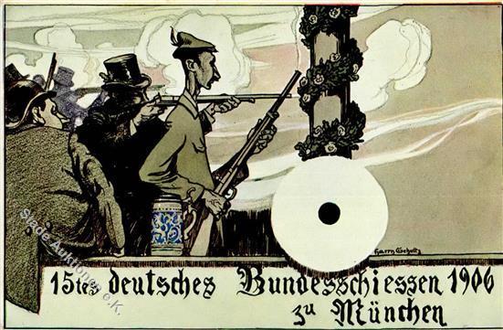 Schützenfest München (8000) 15 Tes Deutsches Bundesschießen Sign. Schultz, Harry Künstlerkarte 1906 I-II - Andere & Zonder Classificatie