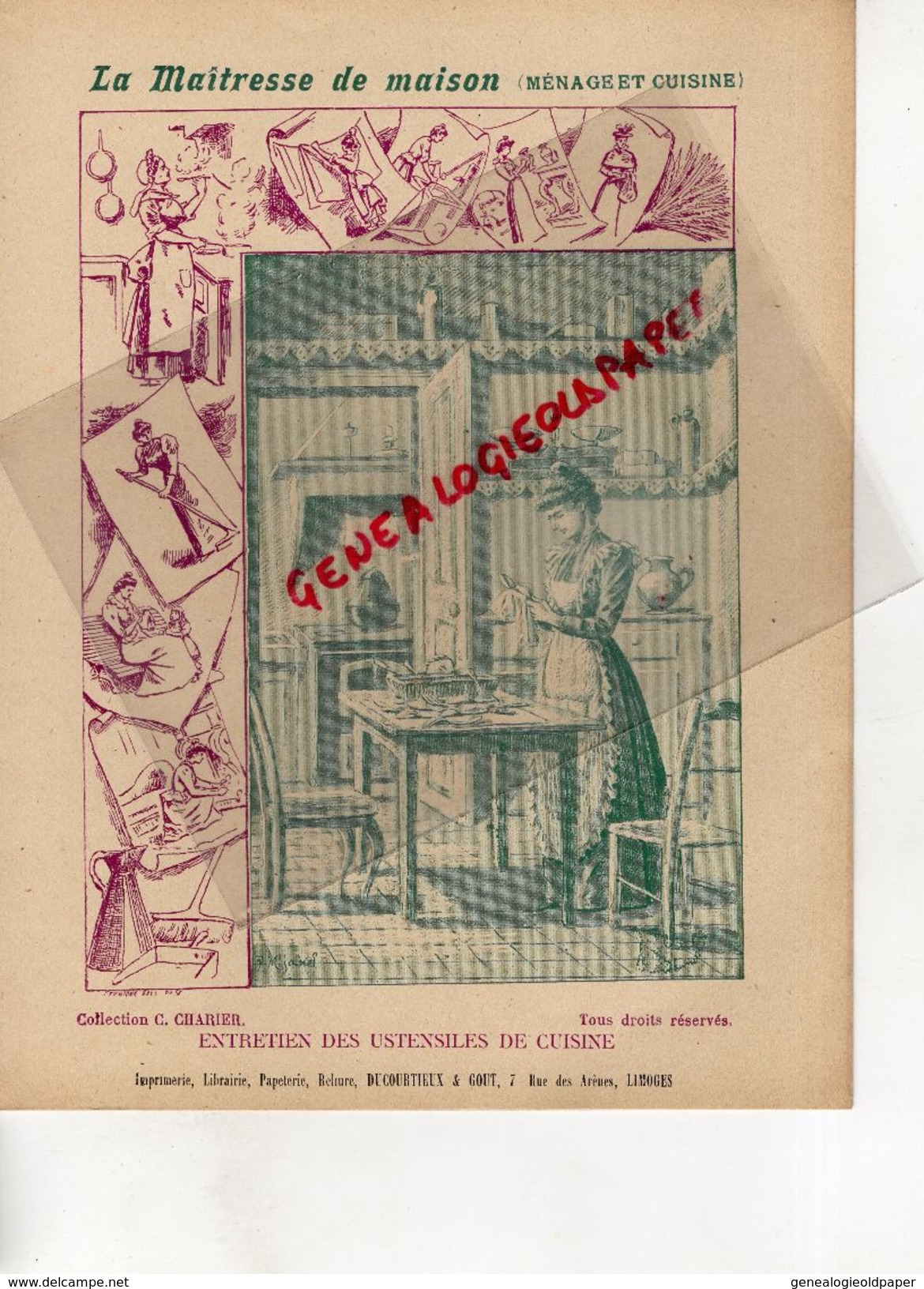 PROTEGE CAHIER-IMPRIMERIE DUCOURTIEUX LIMOGES-MAITRESSE DE MAISON-ENTRETIEN USTENSILES DE CUISINE -CHARIER SAUMUR - Collections, Lots & Séries