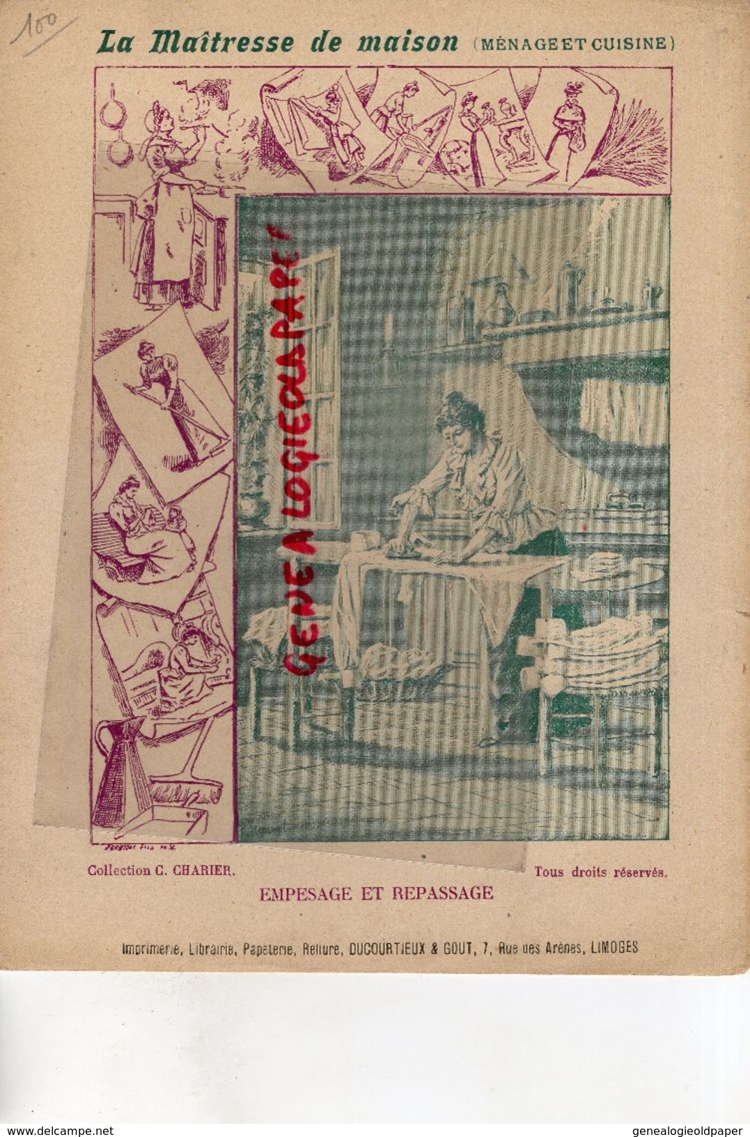 PROTEGE CAHIER-IMPRIMERIE DUCOURTIEUX LIMOGES-MAITRESSE DE MAISON-EMPESAGE REPASSAGE-CUISINE -CHARIER SAUMUR - Colecciones & Series