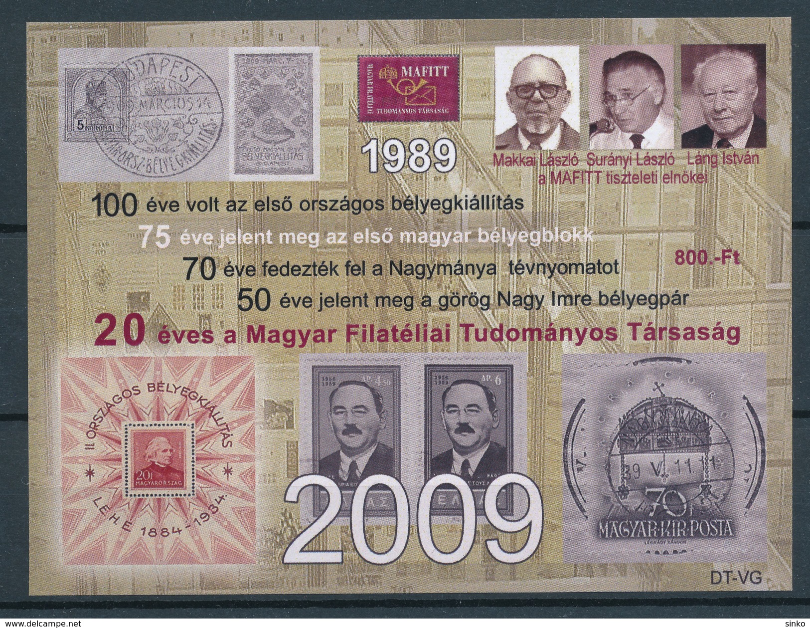 2009. The Hungarian Philatelic Academic Society Is 20 Years Old - Commemorative Sheet - Feuillets Souvenir