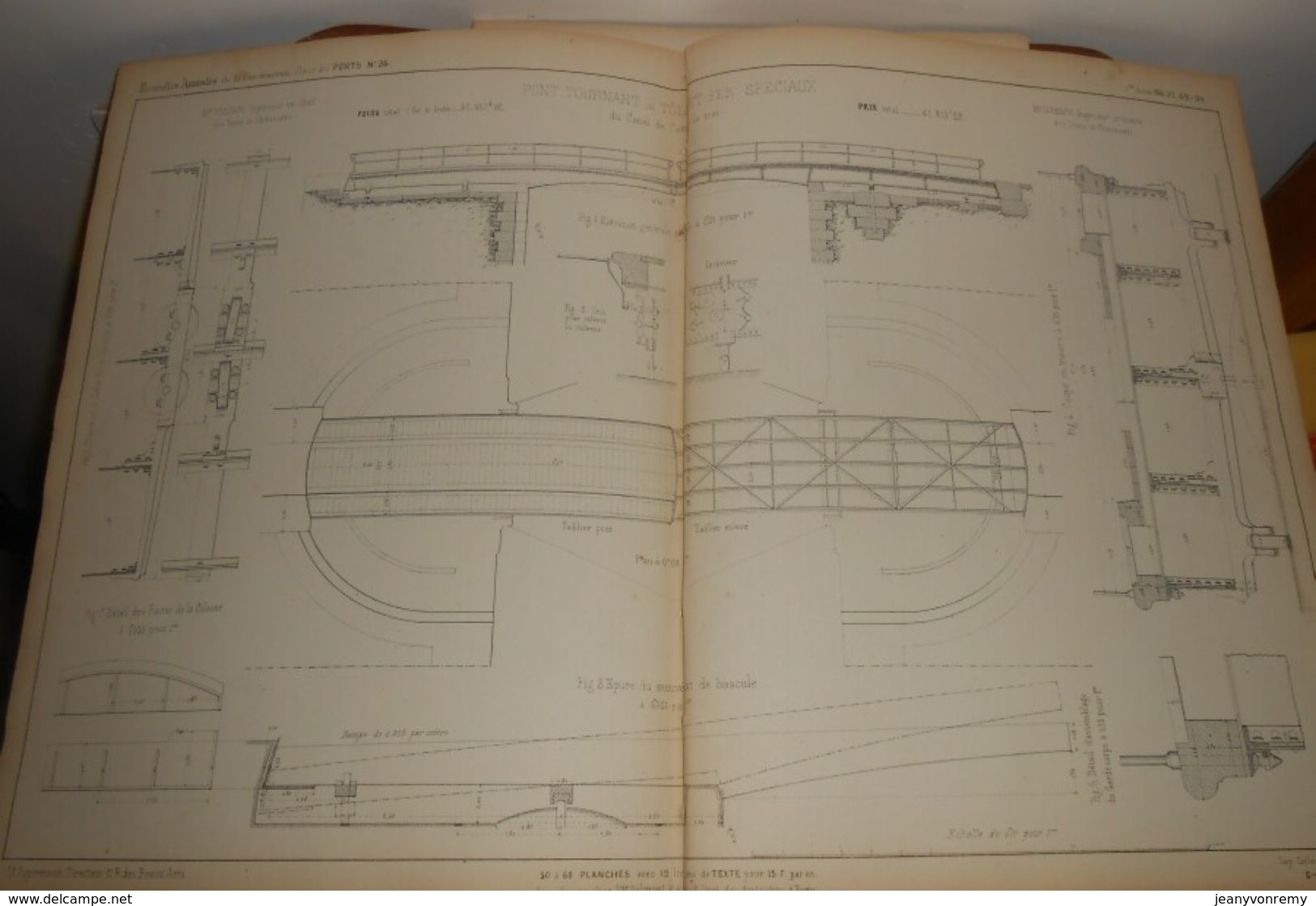 Plan D'un Type De Pont Tournant En Tôle Et Fer Spéciaux Du Canal De Caen à La Mer.1858 - Public Works