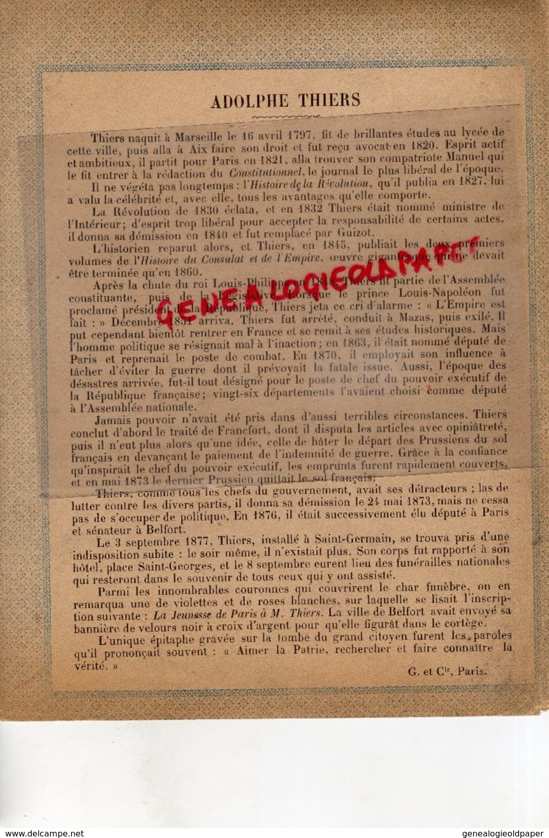 13- MARSEILLE-PROTEGE CAHIER- IMPRIMERIE DUCOURTIEUX LIMOGES-NOS GRANDS REPUBLICAINS XIX E SIECLE-ADOLPHE THIERS - Verzamelingen & Reeksen