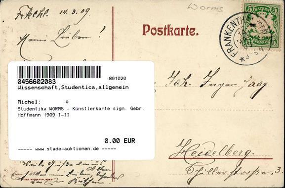Studentika WORMS - Künstlerkarte Sign. Gebr. Hoffmann 1909 I-II - Zonder Classificatie