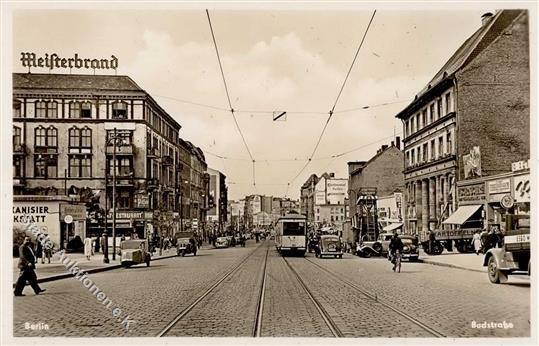 Berlin (1000) Badstraße Straßenbahn Auto Gasthaus Meisterbrand I-II - Altri & Non Classificati