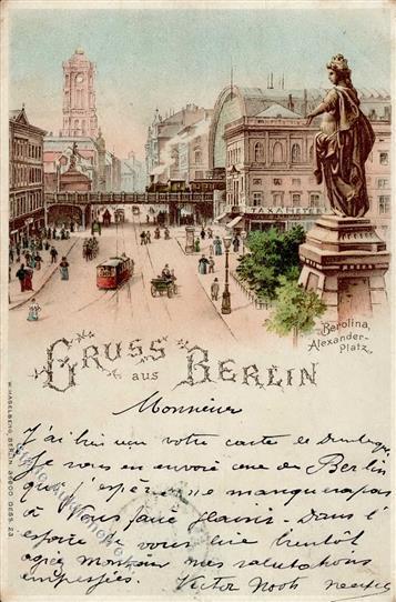 Berlin (1000) Gruss Aus, Farblitho (Berolina, Alexander-Platz), Belg. 5 C Grün (2), K1 BEERINGEN 18 JUIL 1898", Nach Dun - Altri & Non Classificati