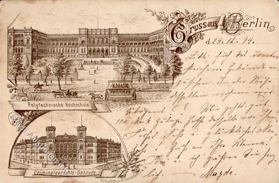 Berlin (1000) Polytechnische Hochschule Kriminalgerichts Gebäude Vorläufer 1894 I-II (Stauchung) - Andere & Zonder Classificatie
