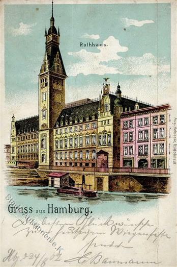 Hamburg (2000) Gruss Aus, Farblitho (Rathaus), Rechts Bug, 5 Pf Germania, DB HAMBURG 24.8.02" I-II" Montagnes - Andere & Zonder Classificatie