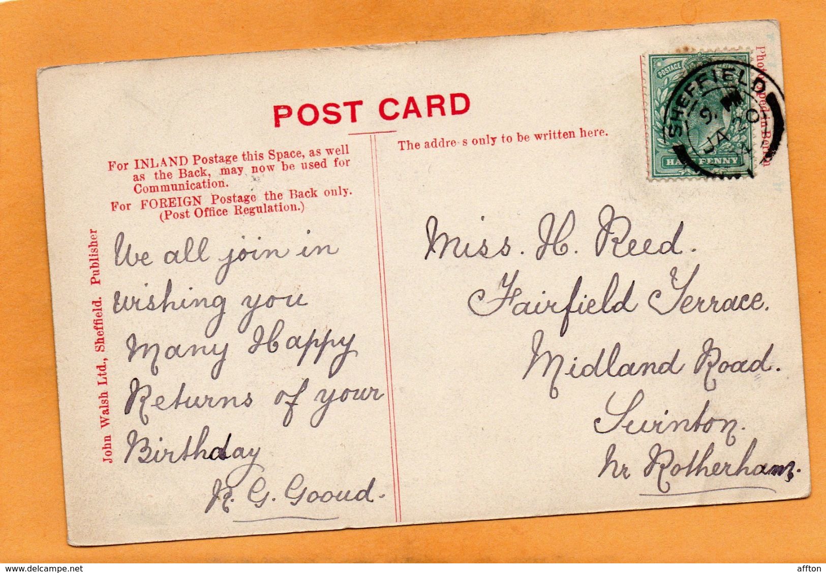 Sheffield UK 1911 Postcard - Sheffield
