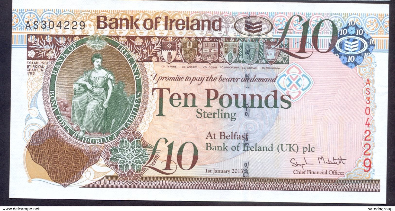 UK Northem Ireland 10 Pounds 2013 AUNC P- 87 Bank Of Ireland - RARE - 10 Pounds