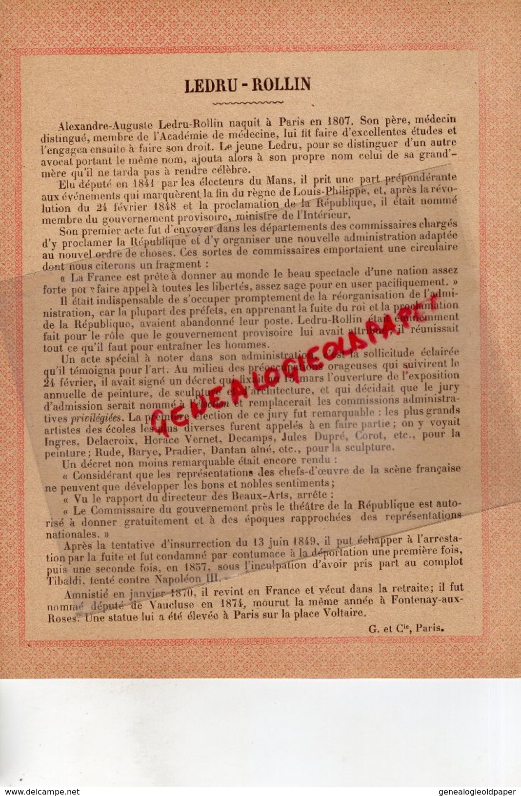 75-PARIS-PROTEGE CAHIER- IMPRIMERIE DUCOURTIEUX LIMOGES-GRANDS REPUBLICAINS XIX E SIECLE-LEDRU ROLLIN - Lots & Serien