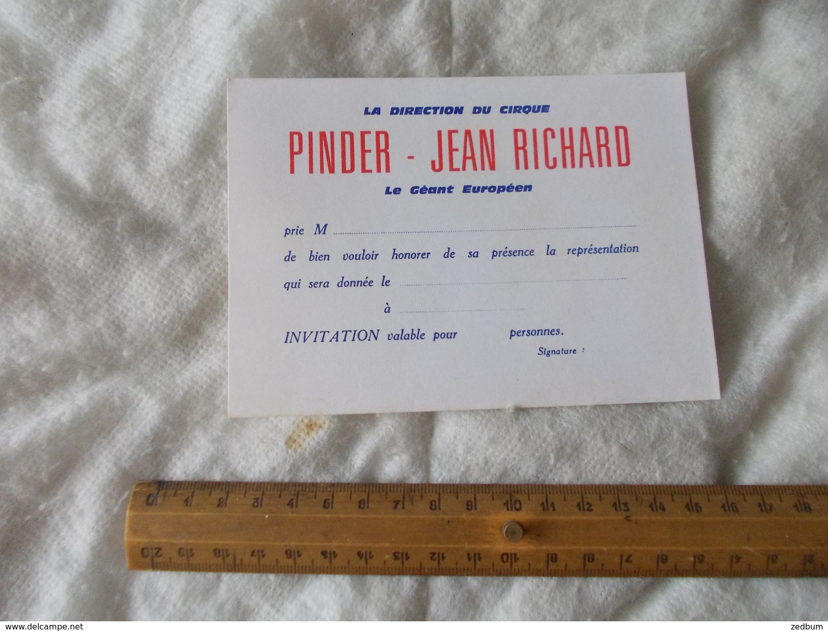 Invitation Au Cirque Pinder Jean Richard - Biglietti D'ingresso