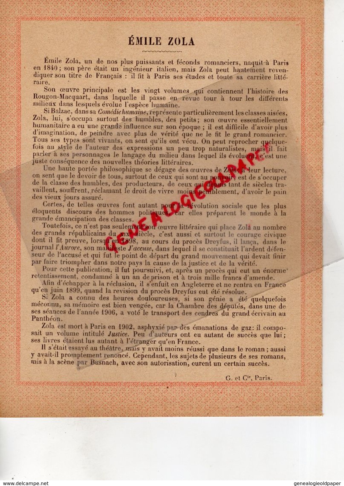 75-PARIS-PROTEGE CAHIER- IMPRIMERIE DUCOURTIEUX LIMOGES-GRANDS REPUBLICAINS XIX E SIECLE-EMILE ZOLA - Collections, Lots & Séries