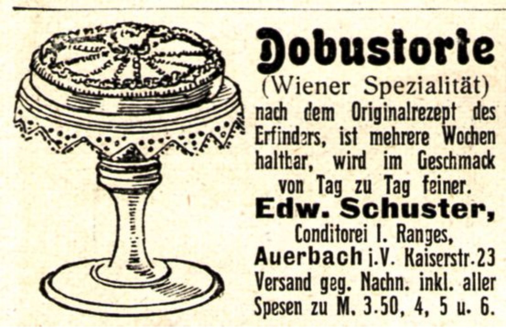 Original-Werbung / Anzeige 1908 - DOBUS - TORTE / SCHUSTER - AUERBACH - Ca. 45 X 30 Mm - Werbung