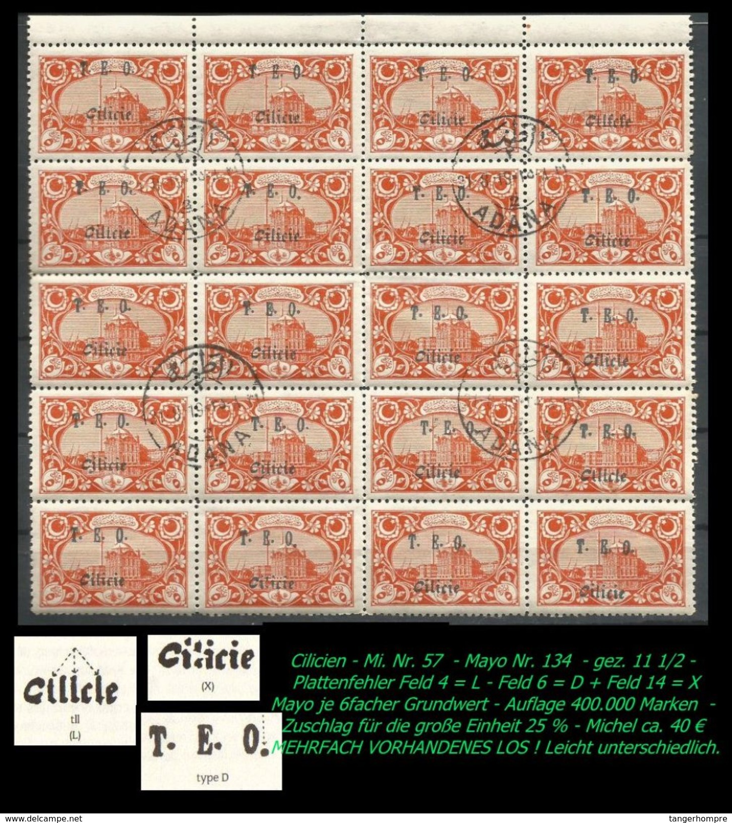 TURKEY , EARLY OTTOMAN SPECIALIZED FOR SPECIALIST, SEE...Cilicien Mi. Nr 57 C Im 20er Block Mit Plattenfehlern - Other & Unclassified