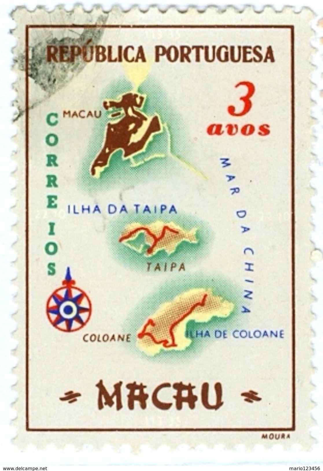 MACAO, COLONIA PORTOGHESE, PORTUGUESE COLONY, MAPPA DI MACAO, 1956, USATI, 3 A. Michel 407   YT 376   Scott 384 - Oblitérés