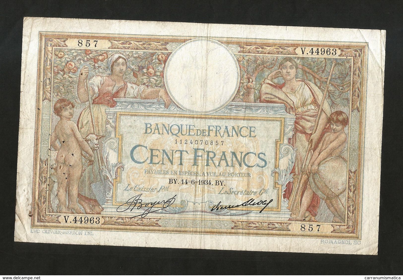 FRANCE - BANQUE De FRANCE - 100 FRANCS  (BY. 14 - 6 - 1934)  LUC OLIVER MERSON - 100 F 1908-1939 ''Luc Olivier Merson''