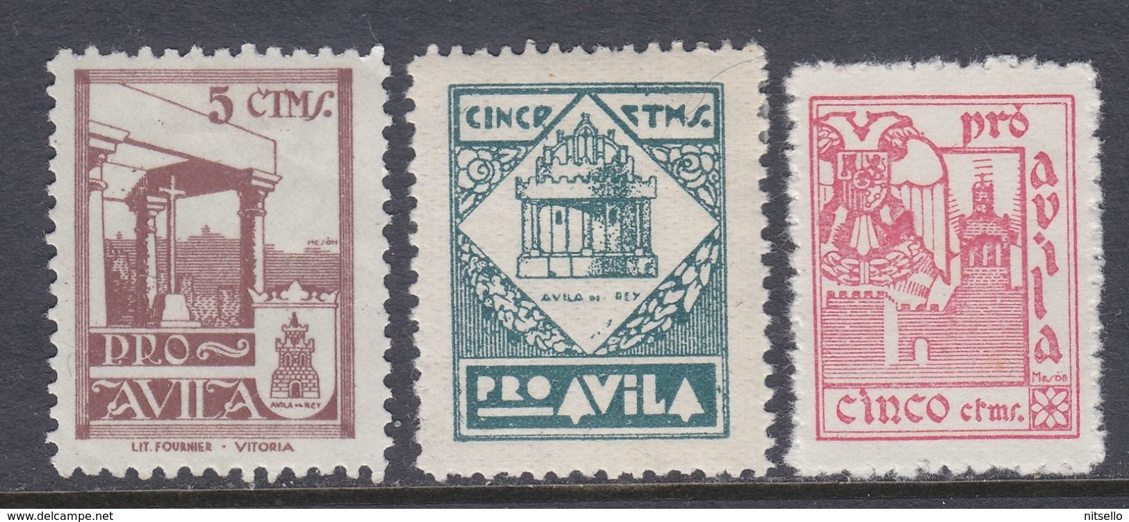 LOTE 2112A  ///  (C125) ESPAÑA 3 VIÑETAS AVILA Nº 1, 2 Y 4 (PRO AVILA) CATALOGO SOFIMA/FESOFI - Republikeinse Uitgaven