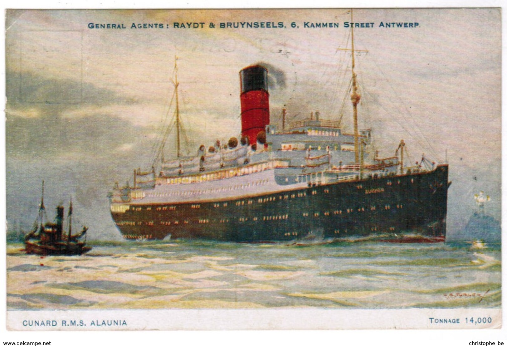 Cunard Line, R.M.S. Alaunia, General Agents Ratdy & Bruynseels, Antwerp (pk41448) - Steamers