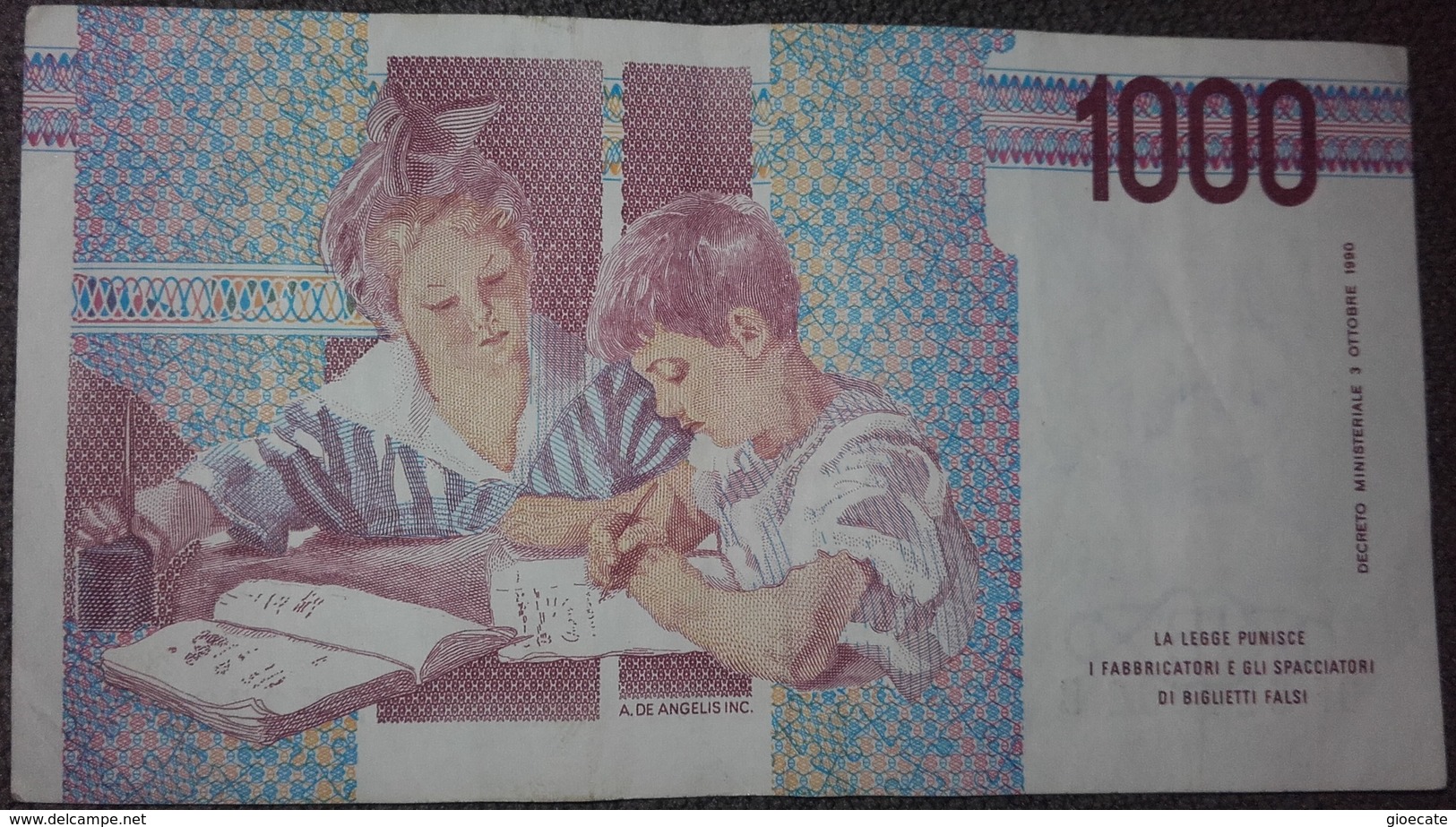 BANCONOTA   - ITALIA - 1000 LIRE  – MONTESSORI  – SERIE GF – 03/10/1990 - (P) - 1000 Lire