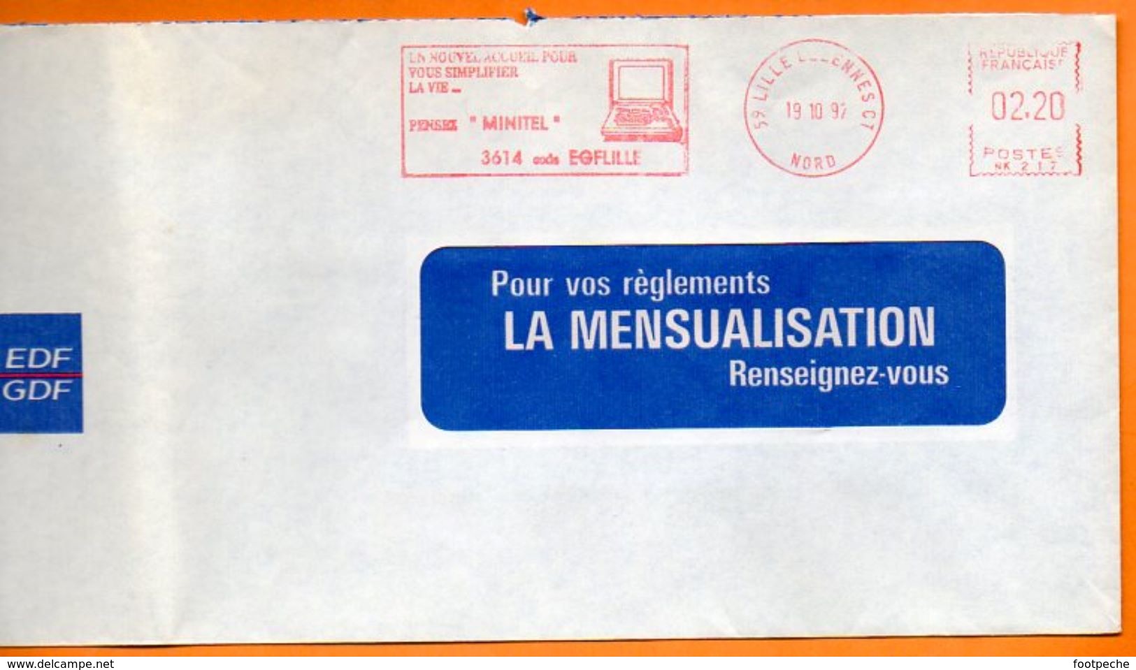 59 LILLE MINITEL   1992 Lettre Entière N° EMA  HH 925 - EMA (Printer Machine)