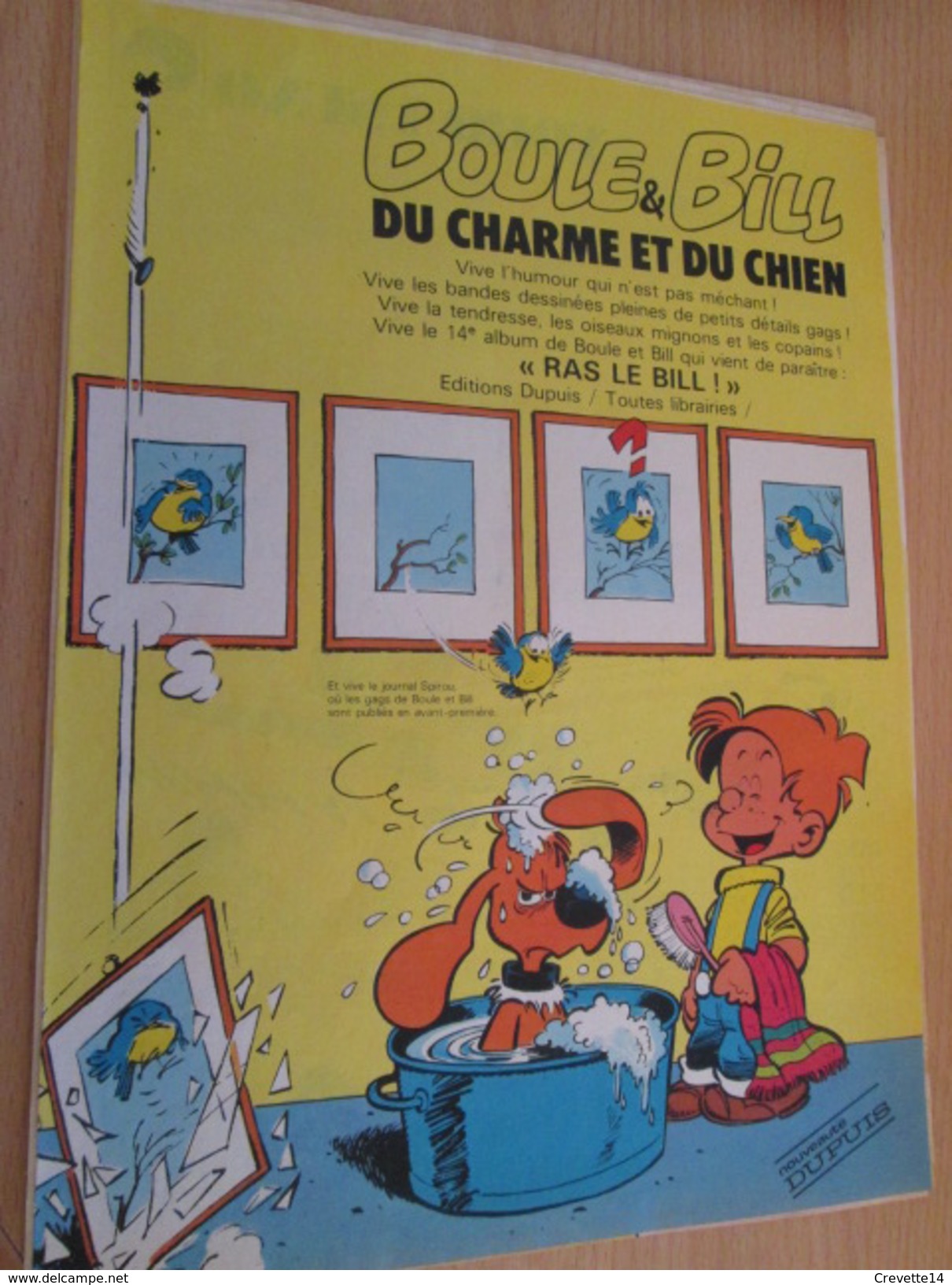 CLIP118 : PUBLICITE De REVUE SPIROU Avec BOULE ET BILL Par ROBA  Découpée Dans Une Revue Des 70's , Page A4 - Boule Et Bill