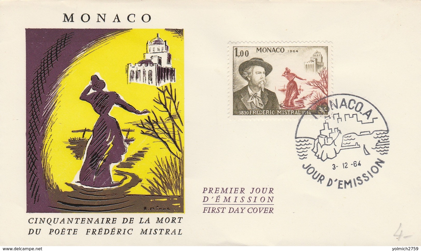 FDC FRÉDÉRIC MISTRAL - Poète - MONACO 3.12.64 - Musique