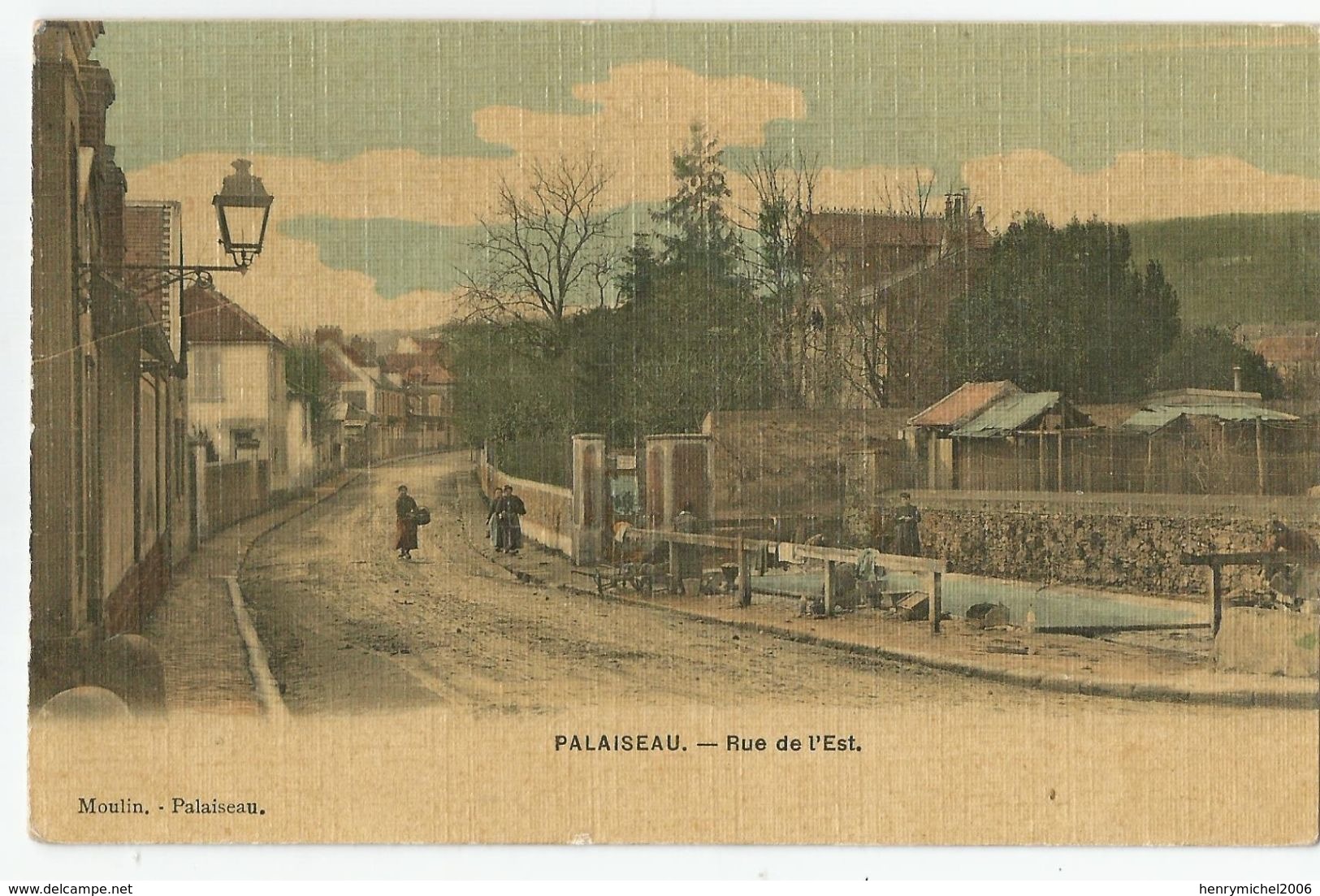 91 Essonne Palaiseau Lavoir Animée Rue De L'est Carte Toilée Ed Photo Peinture Email Berger Frères - Palaiseau