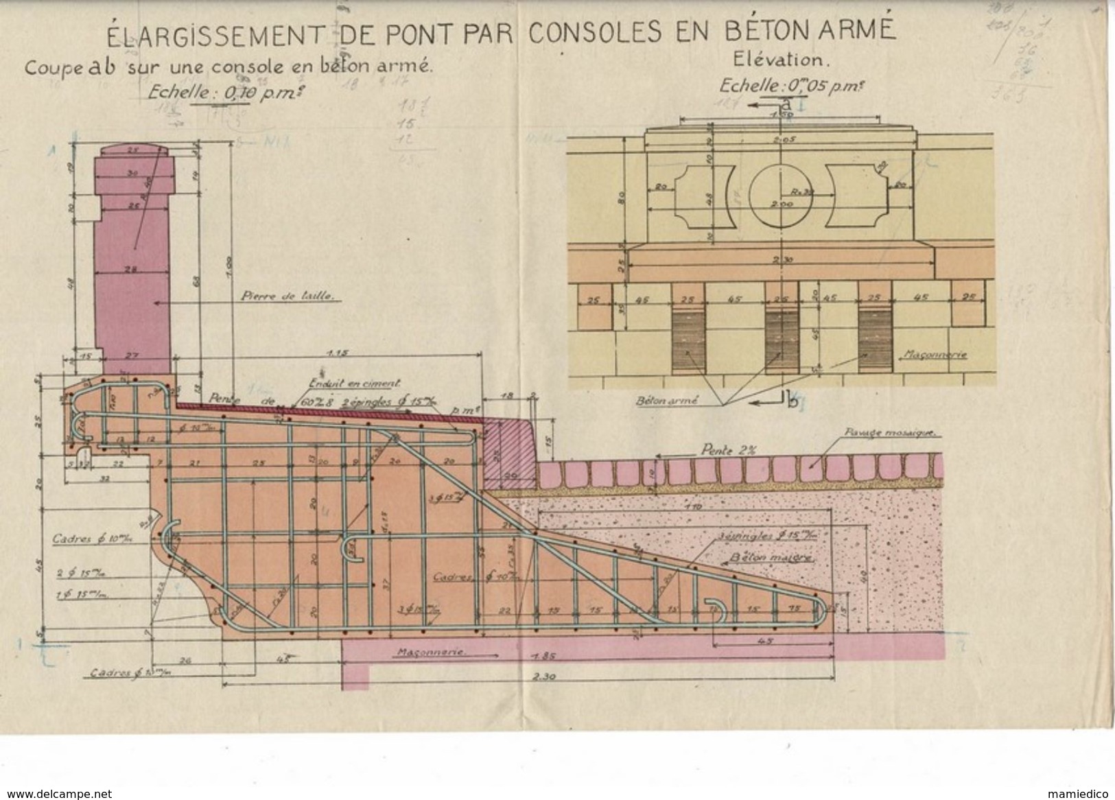 1942 Ecole Spéciale Des Trav. Publ. EXAMEN(6H) Pour Réaliser "Elargissement De Pont Par Console Béton Armé" - Travaux Publics