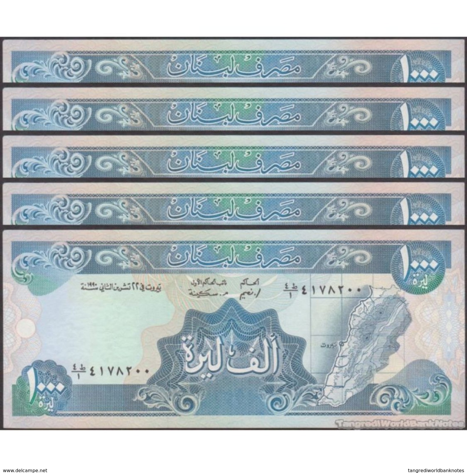 TWN - LEBANON 69a - 1000 1.000 Livres 1988 DEALERS LOT X 5 UNC - Cambogia