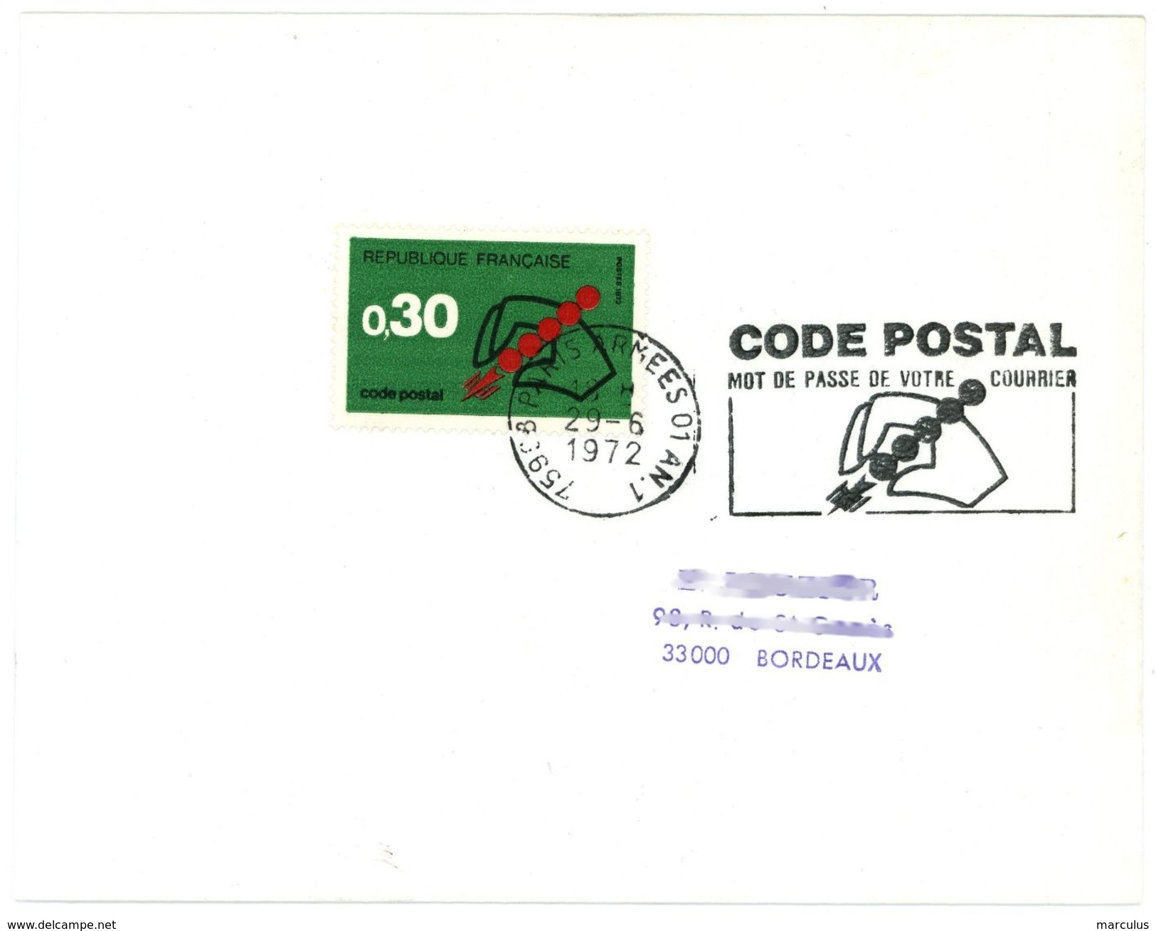 75998 PARIS ARMEES 01 AN. 1  CODE POSTAL.. - Oblitérations Mécaniques (flammes)