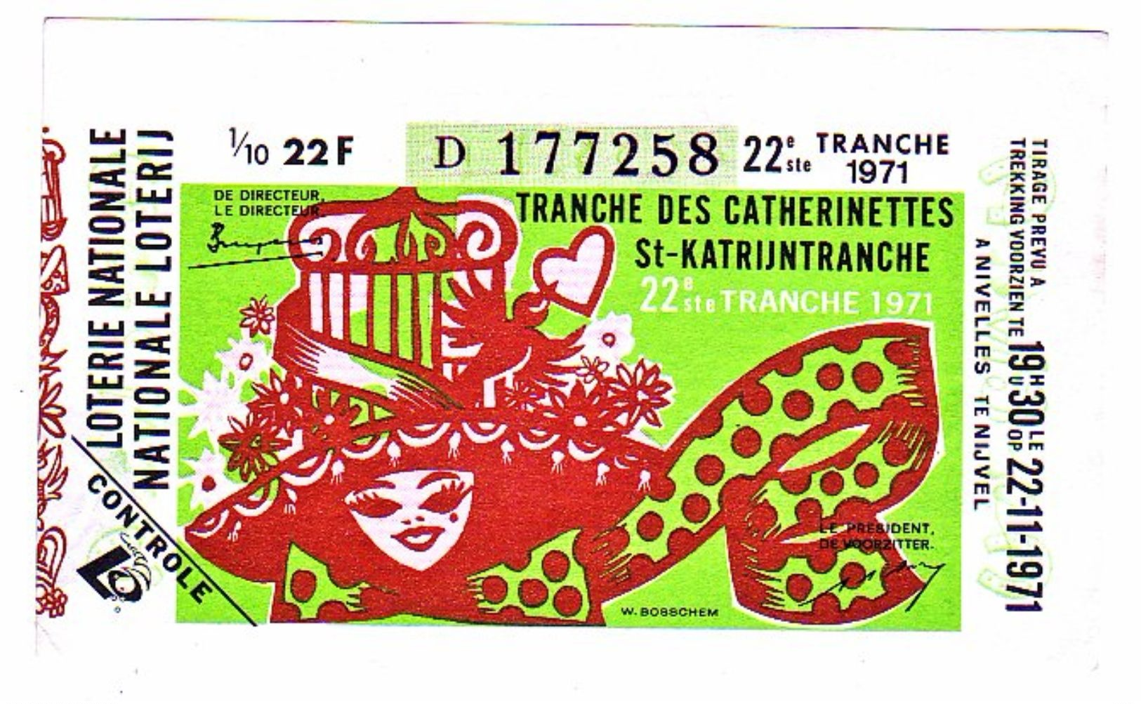 Billet Loterie Belgique, Tranche Des Catherinettes  1971 - Billets De Loterie