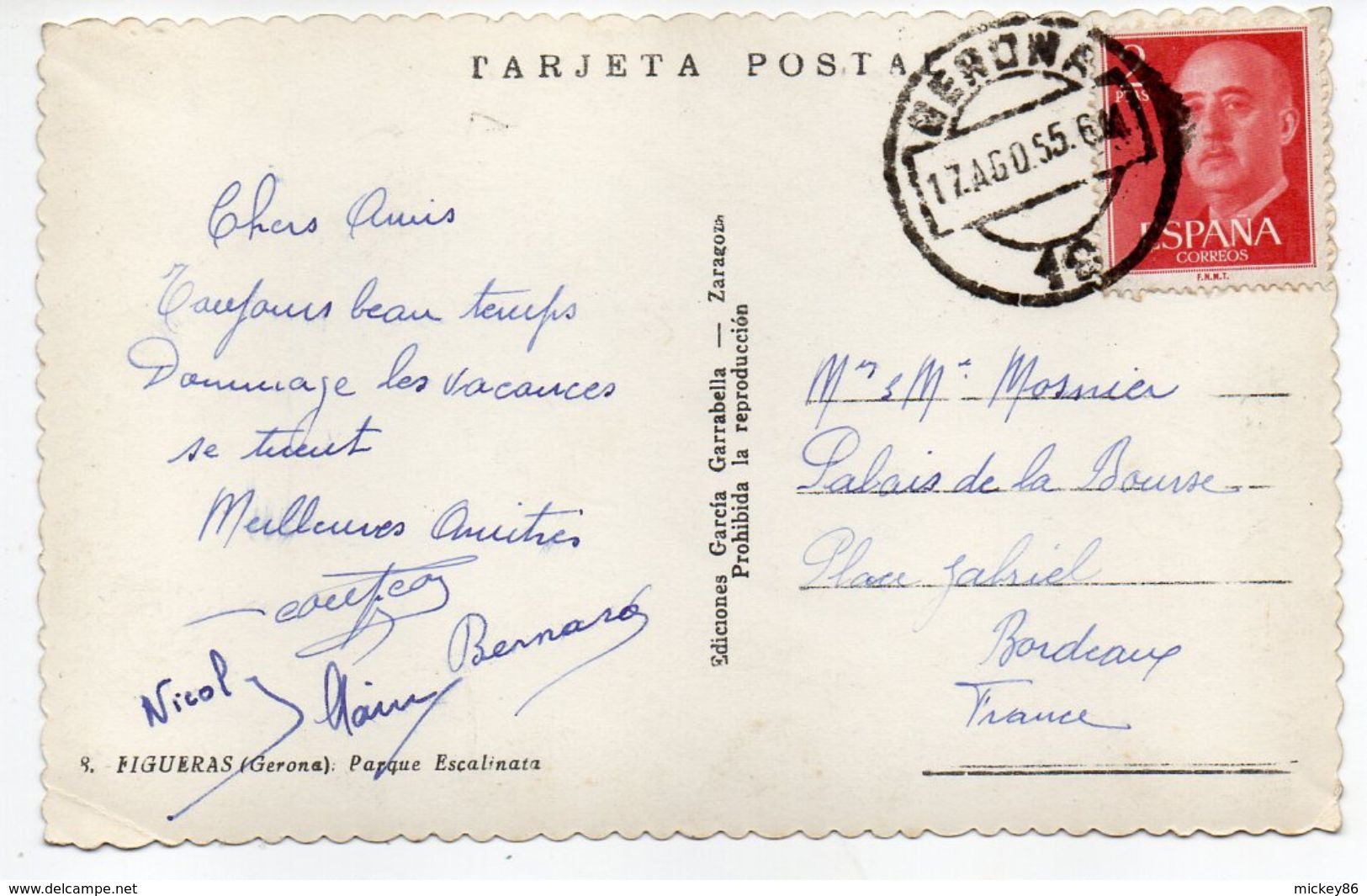 Espagne--FIGUERAS--1955--Parque  Escalinata --- Timbre--cachet - Gerona