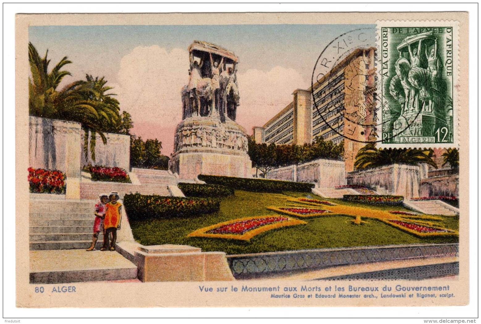 CARTE MAXIMUM - ALGERIE - Monument Aux Morts D'Alger(1952) - Cartoline Maximum