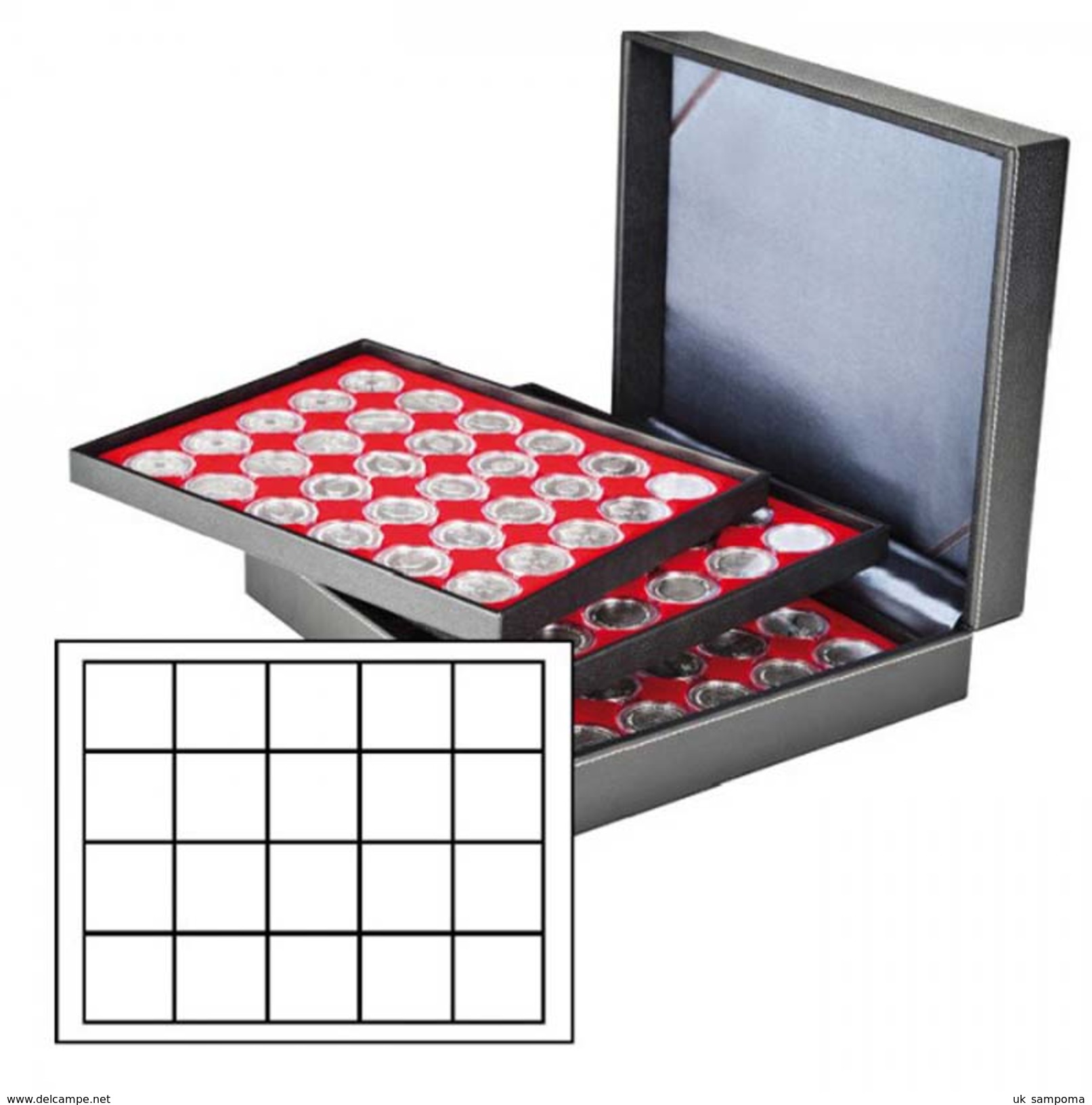 Lindner 2365-2120E Coin Case NERA XL With 3 Trays And Light Red Coin Inserts With 60 Rectangular Compartments For Coins/ - Supplies And Equipment