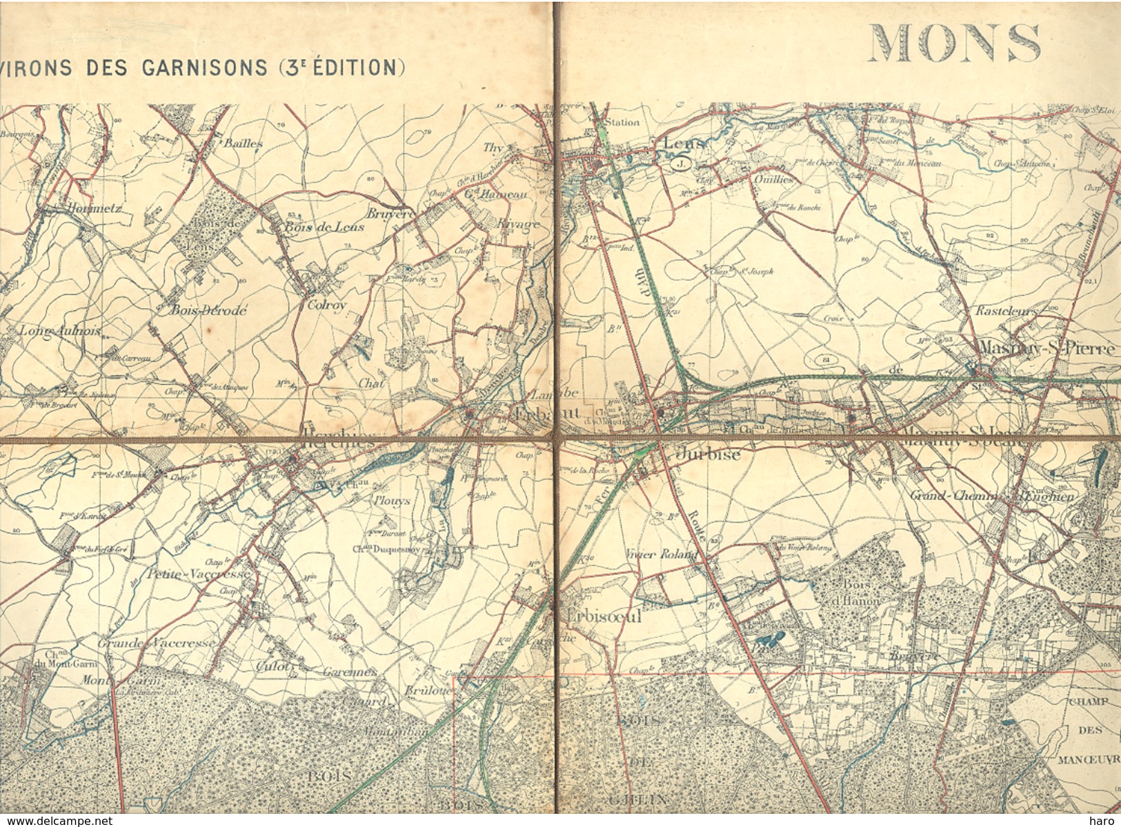 MONS - Carte Topographique Militaire Toilée En Couleurs Des Environs Des Garnisons 1901  , 56 / 6- 1 /20.000 (b223) - Topographical Maps