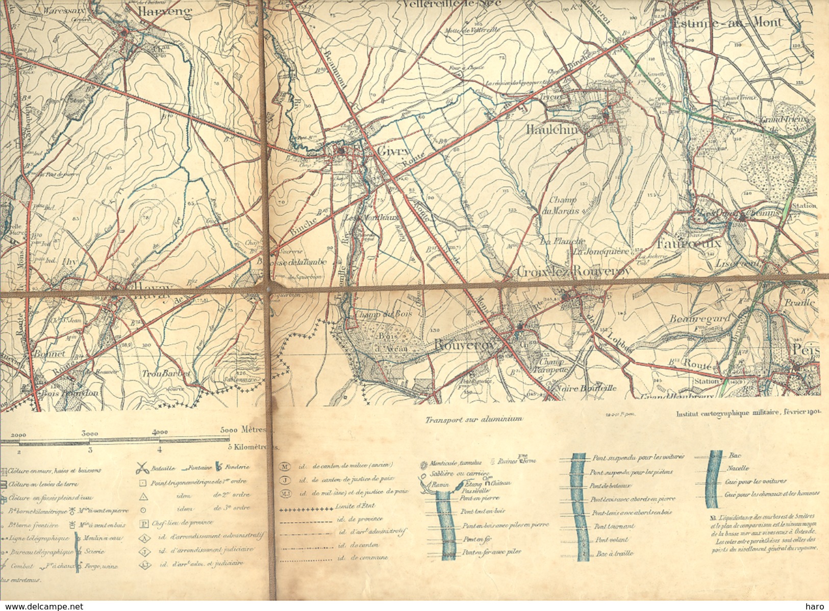 MONS - Carte Topographique Militaire Toilée En Couleurs Des Environs Des Garnisons 1901  , 56 / 6- 1 /20.000 (b223) - Cartes Topographiques