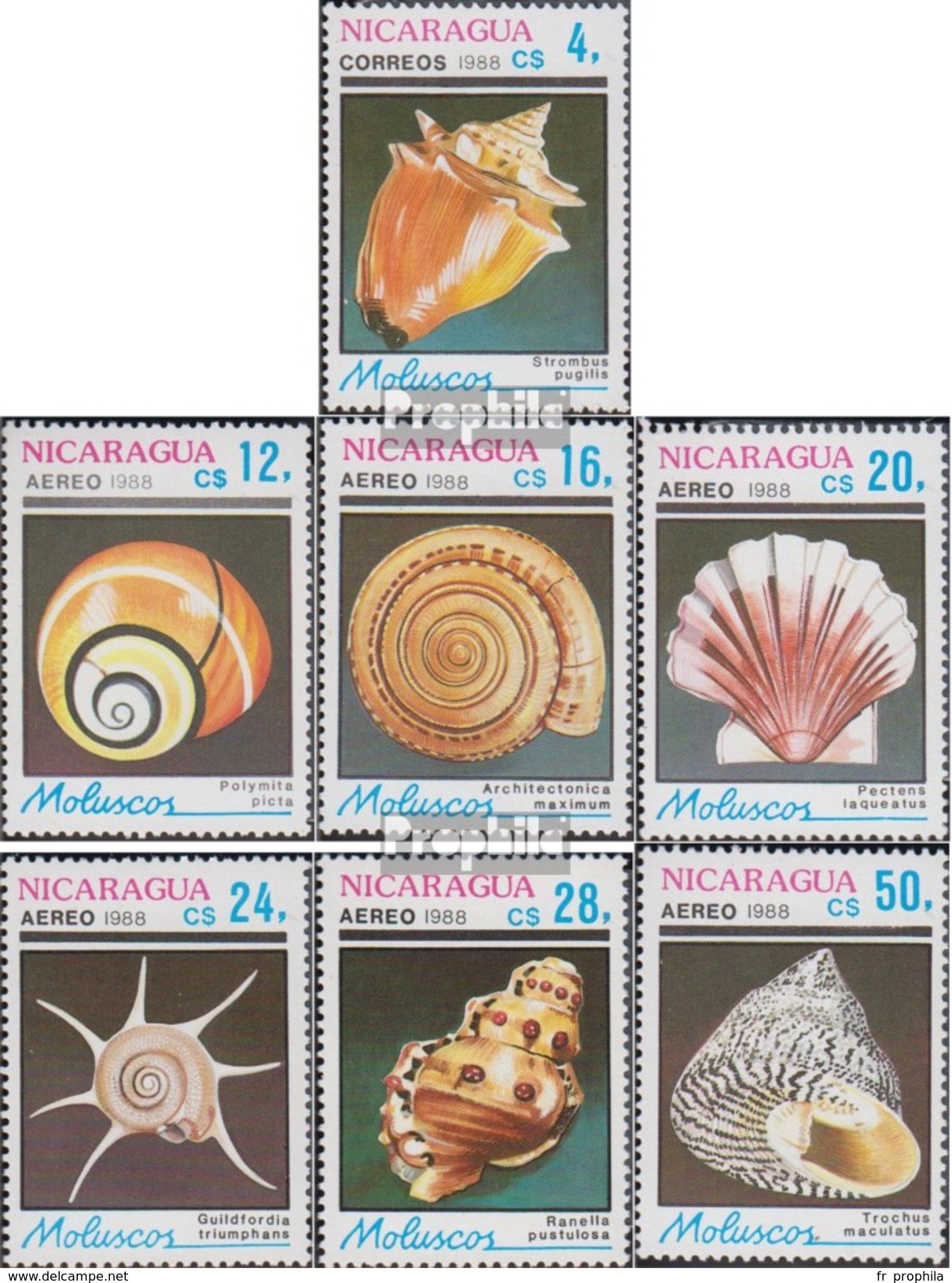 Nicaragua 2887-2893 (complète.Edition.) Neuf Avec Gomme Originale 1988 Mollusques Bivalves Et Gastéropodes Marins - Nicaragua