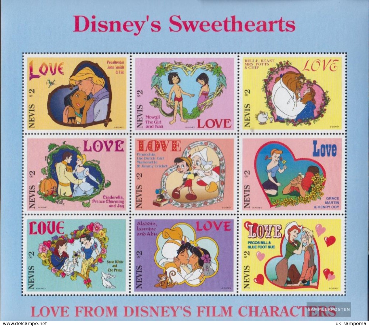 Nevis 1030-1038 Sheetlet (complete Issue) Unmounted Mint / Never Hinged 1996 Walt Disneys Liebespaare - St.Kitts And Nevis ( 1983-...)