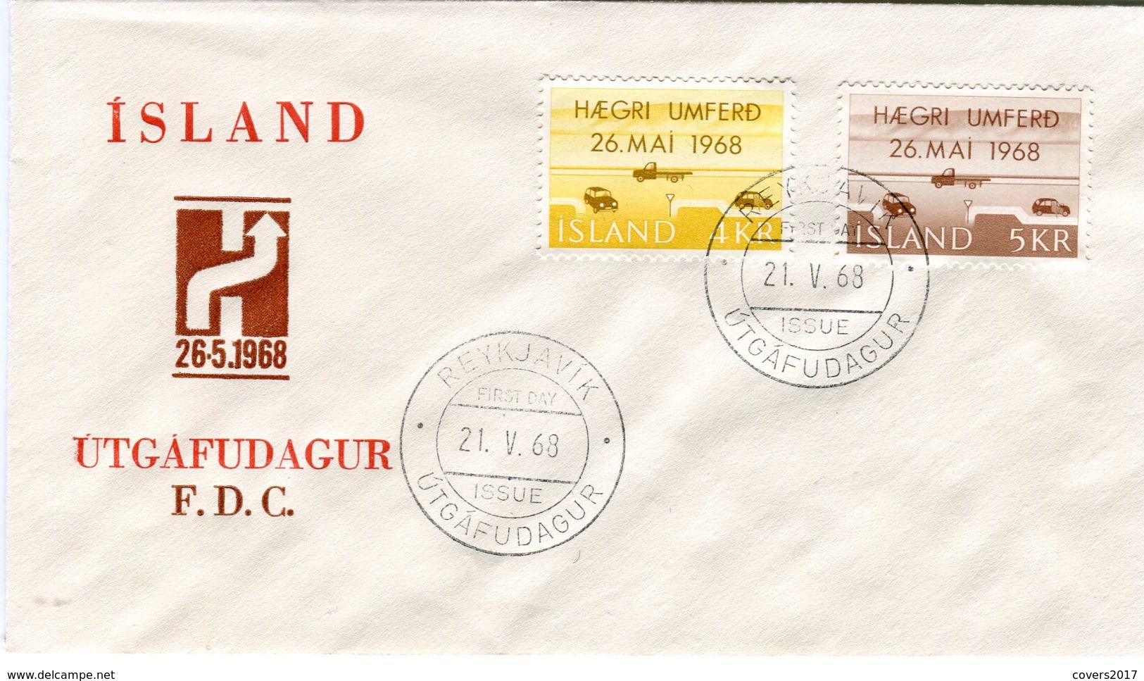 Iceland/Islande/Ijsland/Island FDC 21.V.1968 Right Hand Traffic Matching Cover - FDC