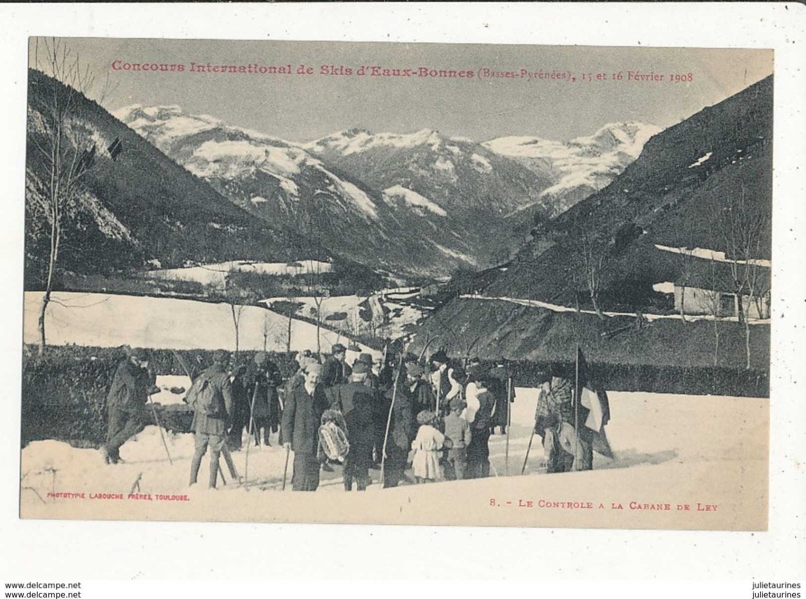 64 EAUX BONNES CONCOURS INTERNATIONAL DE SKIS LE CONTROLE A LA CABANE DE LEY CONCOURS 1908  CPA BON ETAT - Eaux Bonnes