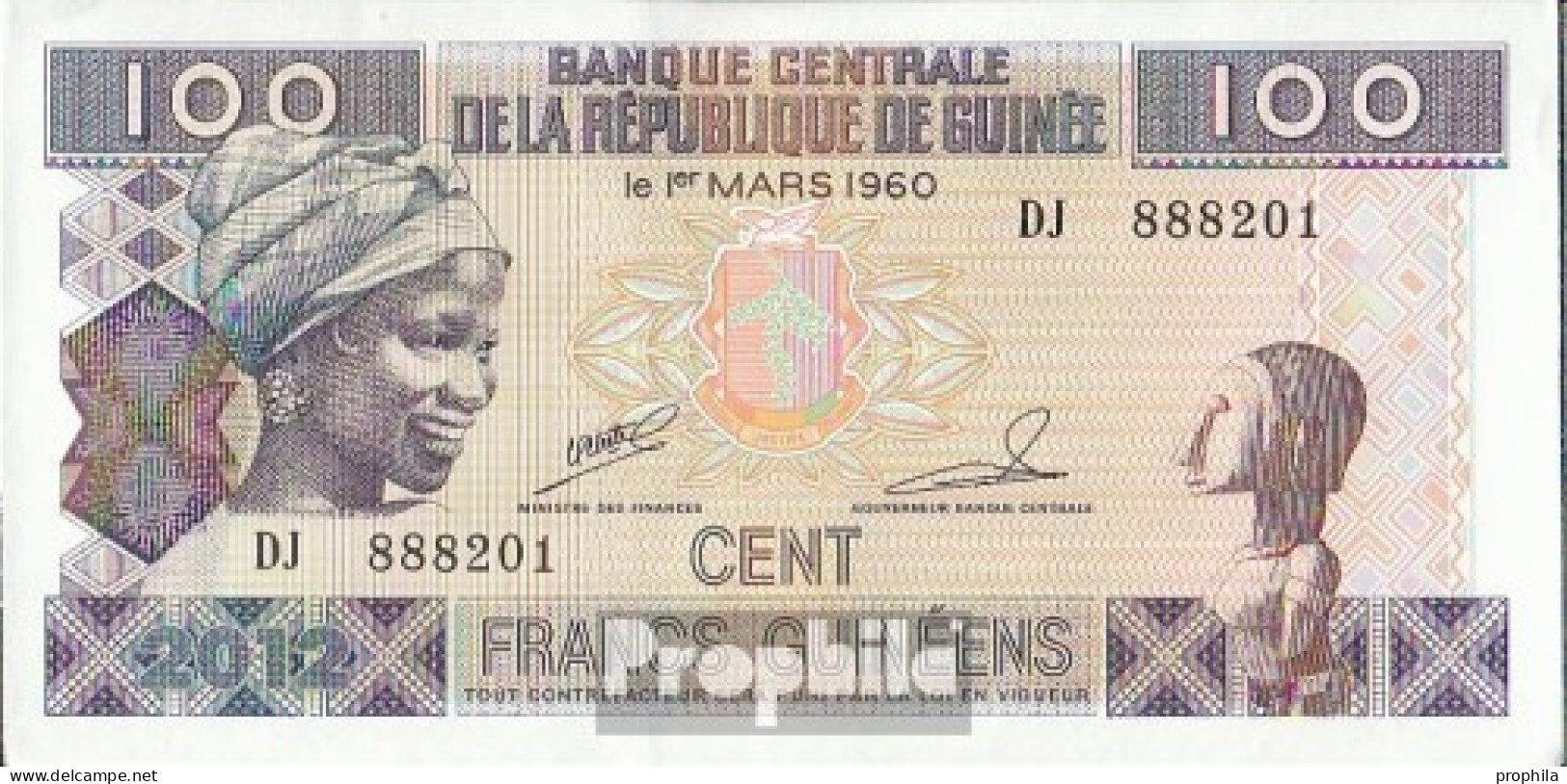 Guinea Pick-Nr: 35b Bankfrisch 2012 100 Francs - Guinea