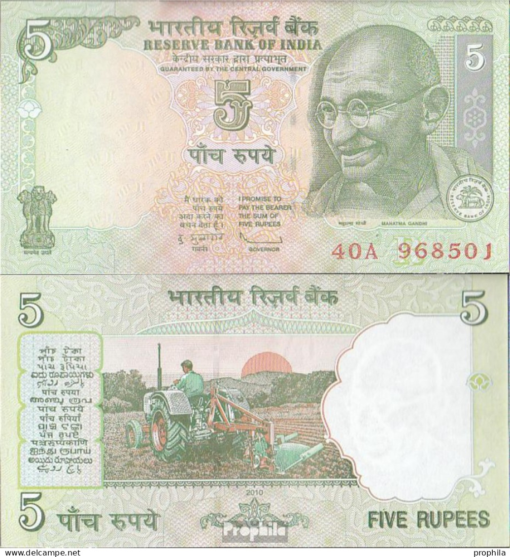 Indien Pick-Nr: 88A F, Letter R Bankfrisch 2010 5 Rupees - Indien