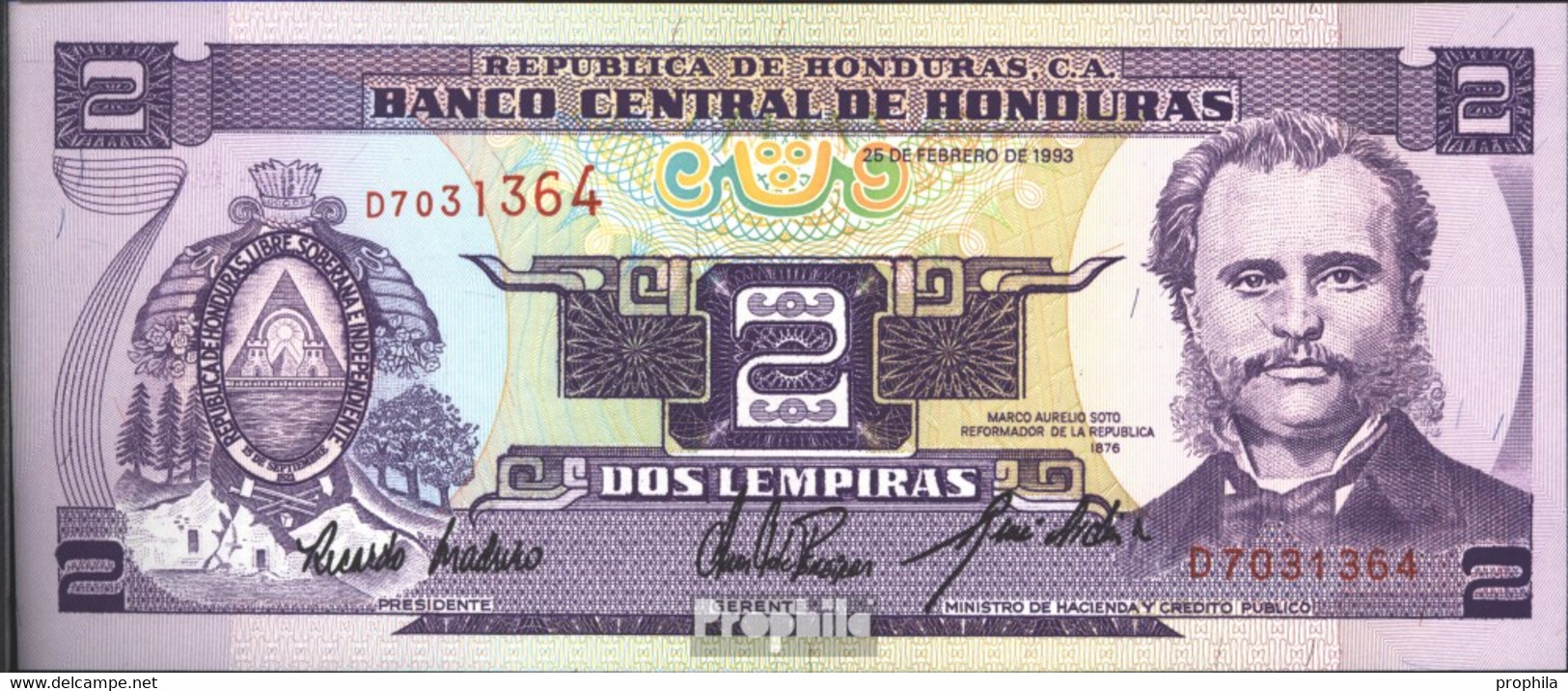 Honduras Pick-Nr: 72c Bankfrisch 1994 2 Lempira - Honduras