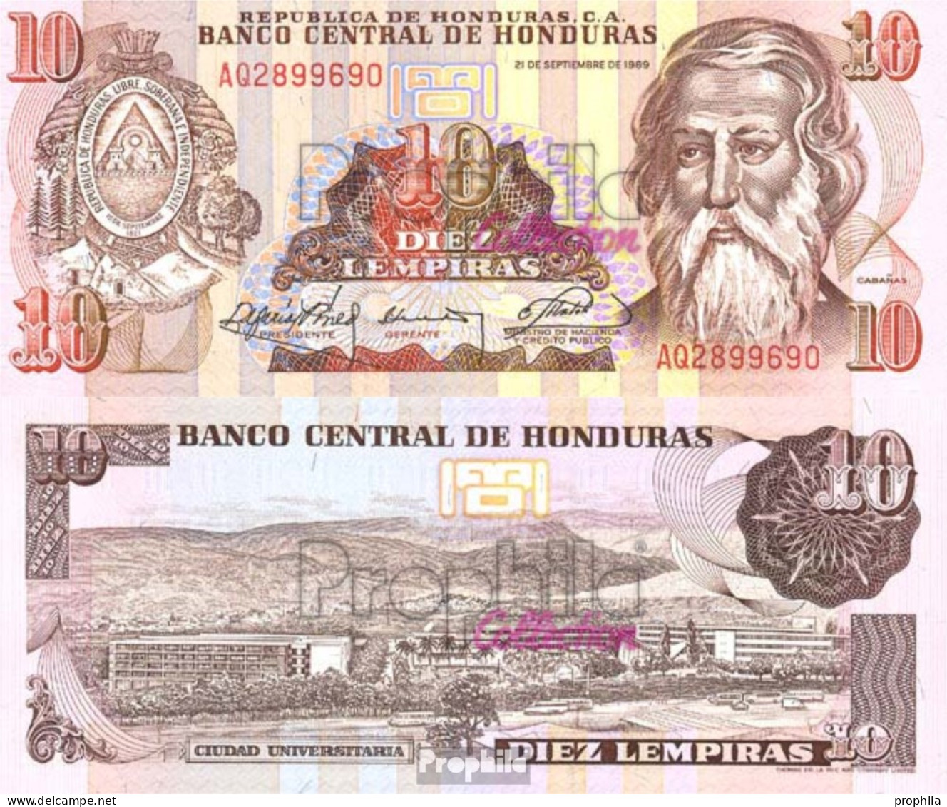 Honduras Pick-Nr: 70a Bankfrisch 1989 10 Lempiras - Honduras