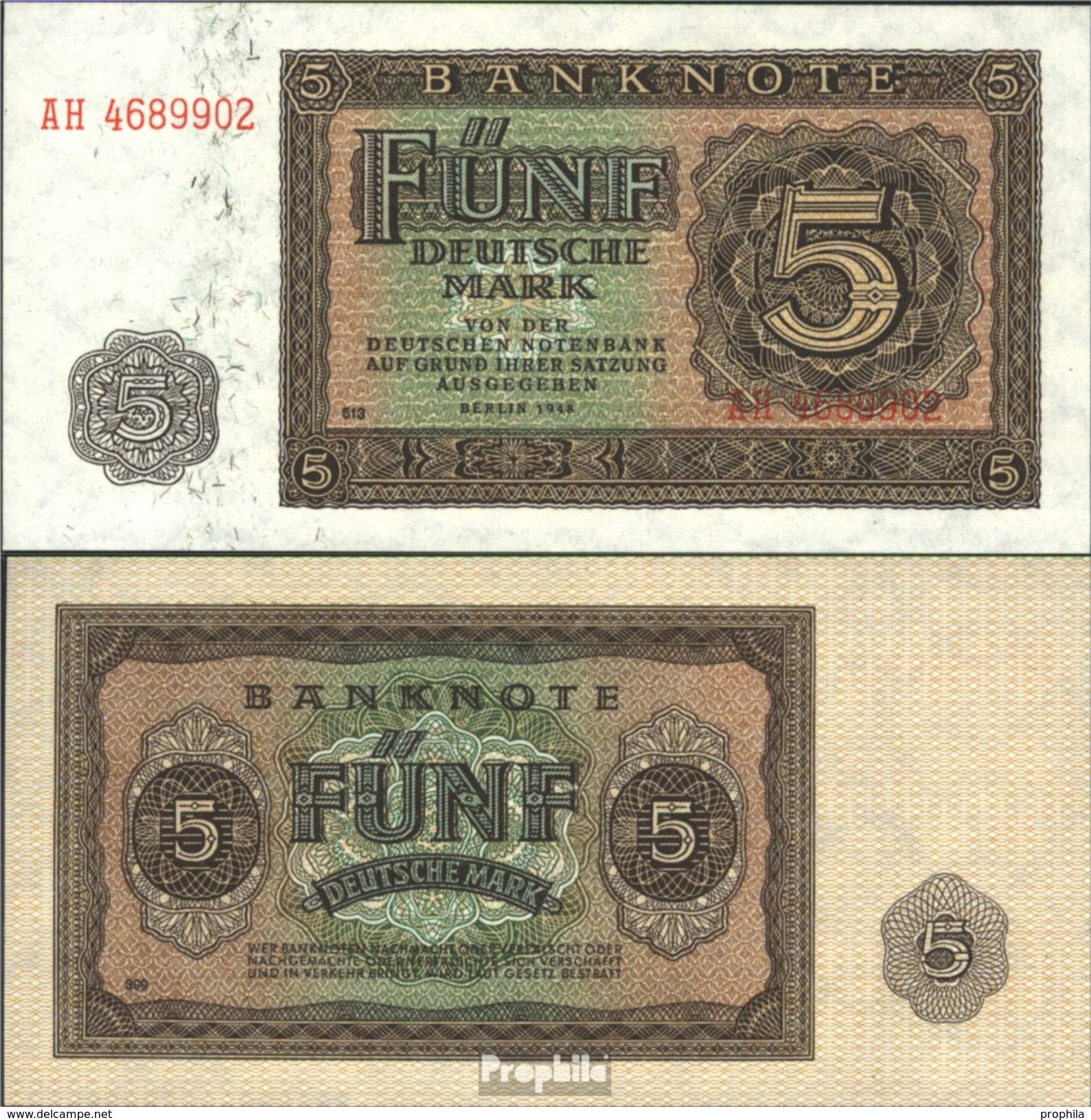 DDR Rosenbg: 342d, KN 7-stellig, Davor Zwei Buchstaben, Mit Plattennummer Gebraucht (III) 1948 5 Deutsche Mark - 5 Deutsche Mark